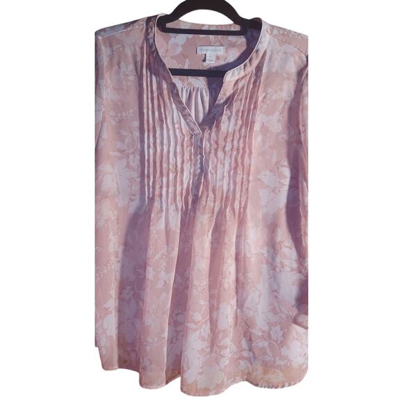 Charter Club Pale Pink Pin Tuck Peasant Blouse with Sheer Bell Sleeves Womens PL - Picture 3 of 8